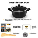 Hawkins Futura 4 Litre Cook N Serve Bowl, Non Stick Saucepan with Glass Lid, Sauce Pan for Cooking and Serving, Black (Ncb40G), 4 Liter