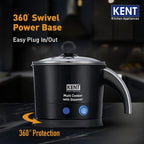 KENT Electric Multicooker/Kettle with Steamer 1.2L 800W | Boiling of Water, Tea,Eggs, Instant Noodle Maker, Steaming idlis, Momos & Vegetables | Inner Stainless Steel & Cool Touch Outer Body | Black