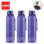 CELLO My Tag PET Water Bottle | 100% food grade | Leak proof and Break proof | Set of 3-1000ml | Violet