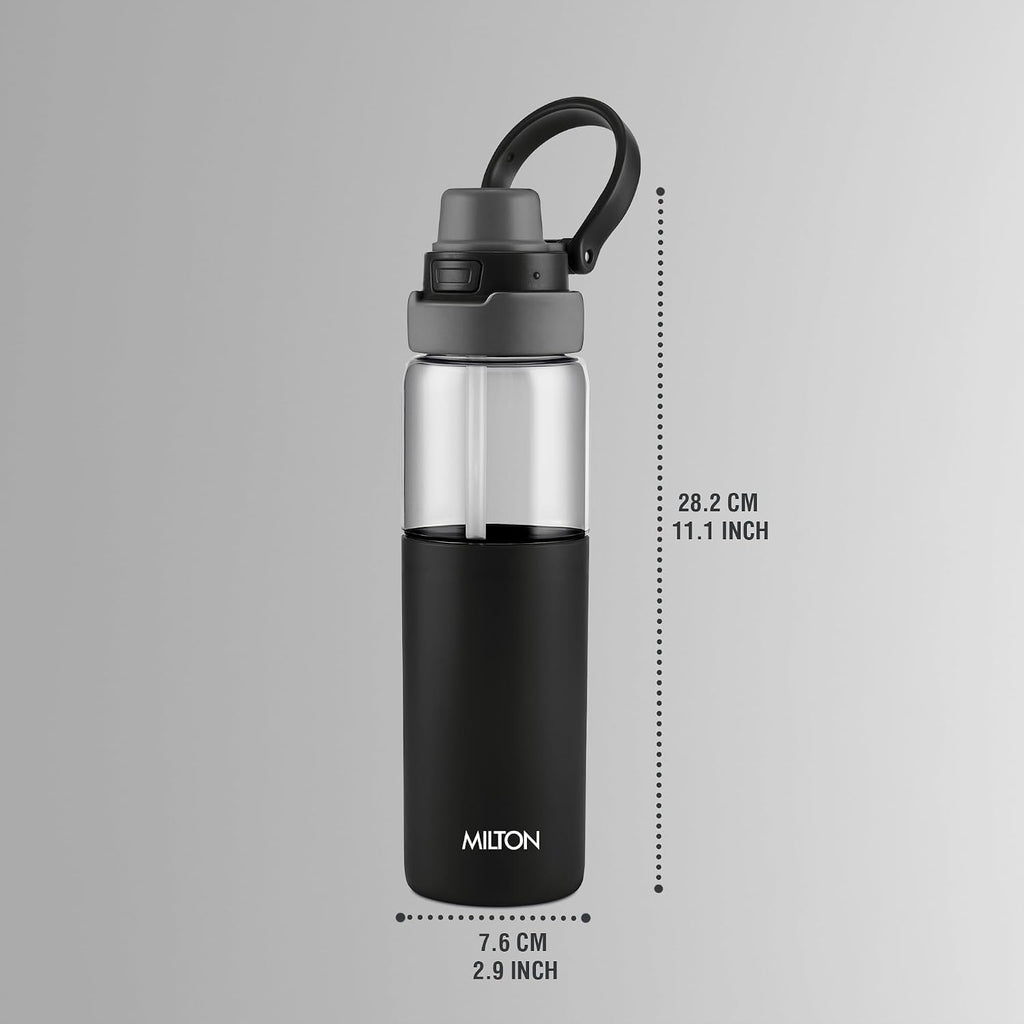 MILTON Navi 800 2-in-1 Lid Sip or Gulp Water Bottle 800 ml | Sturdy Handle I BPA Free| Food-Grade | One-Touch Open | Leak-Proof | Ideal for Office, School, College, Gym, Black