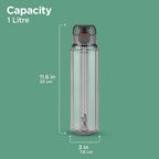 MILTON Aston 1000 BPA & BPS-Free Water Bottle 1 ltr | Food-Grade Plastic | One-Click Open | Leak-Proof | Sip & Gulp Lid I Ideal for Office, School, College, Gym, Grey