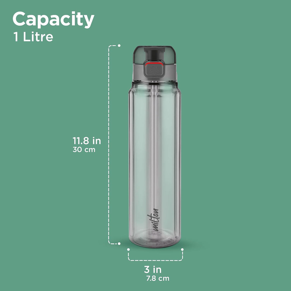 MILTON Aston 1000 BPA & BPS-Free Water Bottle 1 ltr | Food-Grade Plastic | One-Click Open | Leak-Proof | Sip & Gulp Lid I Ideal for Office, School, College, Gym, Grey