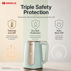 Havells CRAFT Kettle | OptiHeat Tech for Custom Temperature Setting | Real Time Temperature Display |12 Hour Keep Warm Function | Strix Controller for 5x Lifespan | 3x Safety Protection (Blue & Gold)