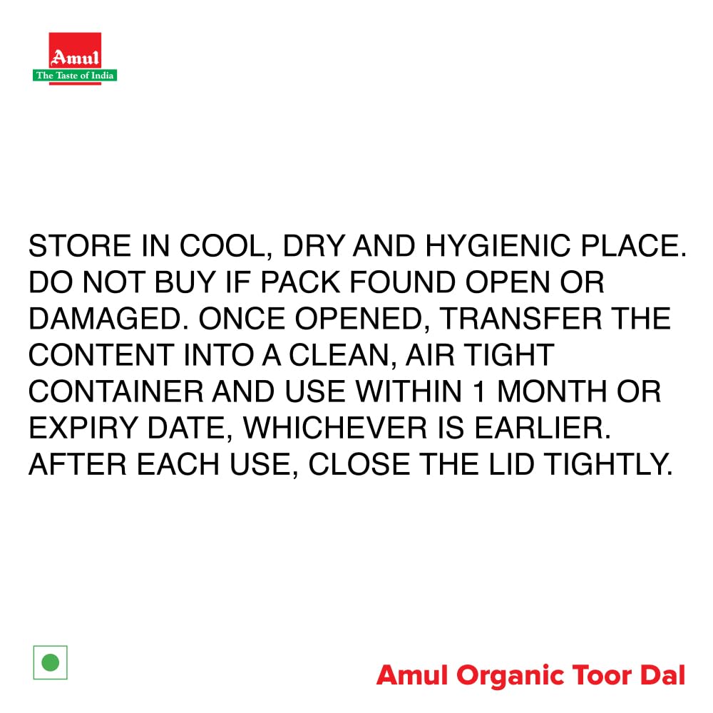 Amul Organic Toor Dal Bag, 500 g