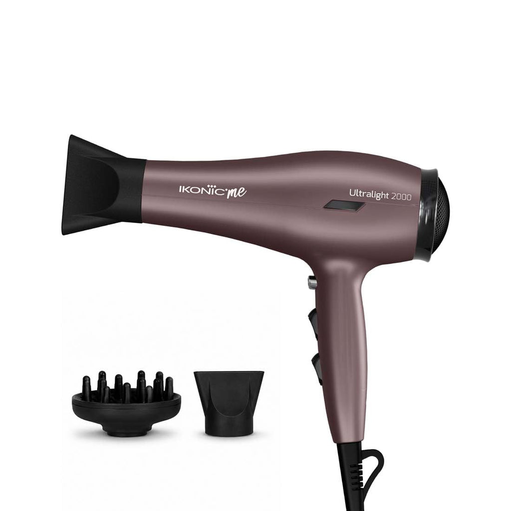 Ikonic Me Ultralight Professional Hair Dryer 2000 Watts With Nozzle, Diffuser, Hot And Cold Air Feauture, 2 Speed 3 Heat Settings With Cool Shot, Hanging Loop, For Both Men And Women, Suitable For All Hair Types, 1 Yr Warranty, Mauve