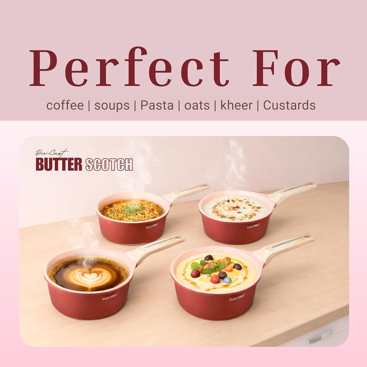 MACclite Butter Scotch Die Cast Non Stick Sauce Pan 18 cm Dia 2.0 Liter,Tea,Milk,Maggie Nonstick Sauce Pan with 5 Layer Coating,Gas & Induction Stove Friendly,Dishwasher Safe