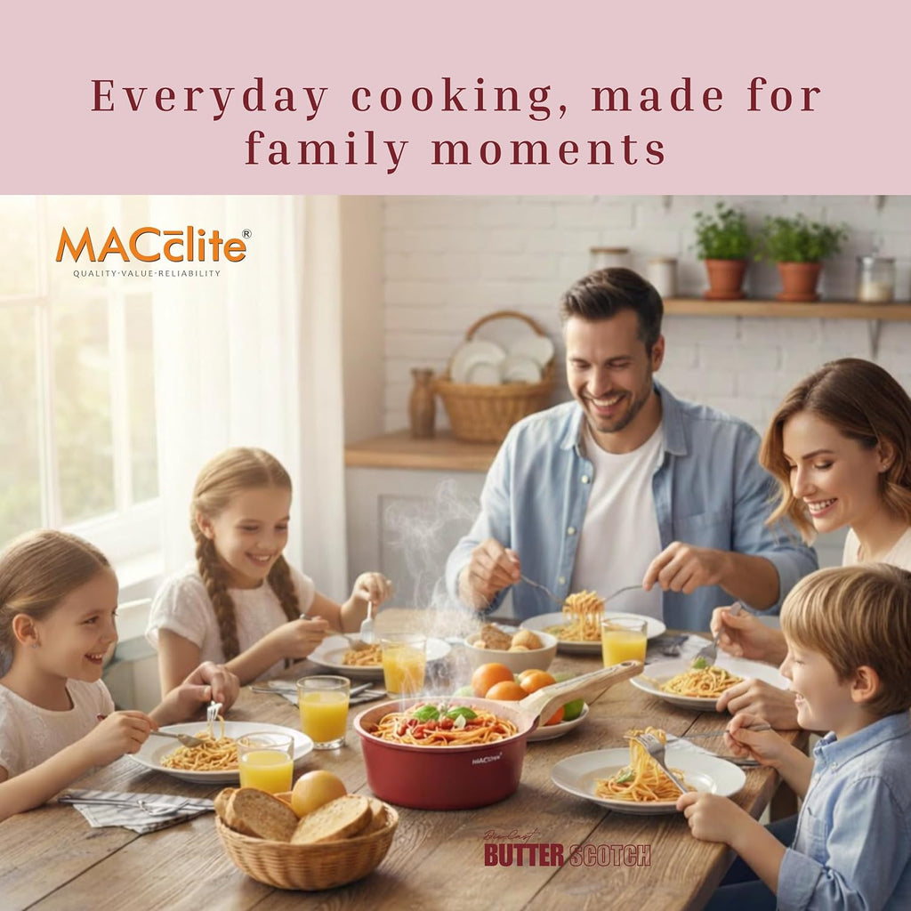 MACclite Butter Scotch Die Cast Non Stick Sauce Pan 18 cm Dia 2.0 Liter,Tea,Milk,Maggie Nonstick Sauce Pan with 5 Layer Coating,Gas & Induction Stove Friendly,Dishwasher Safe