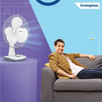 Crompton Wave Star 400MM Table Fan | High Air Delivery| Low Noise Operation | Smooth Oscillation |2 Year Warranty | Cool Grey