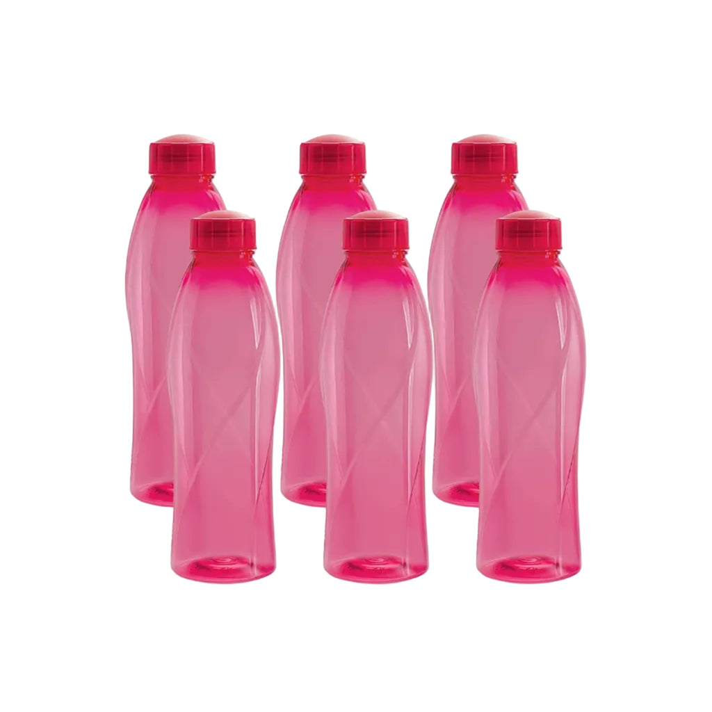 CELLO Texas PET Bottle | Leak Proof and Break Proof | Perfect for School, College, Work, and Outdoor Adventures Water Bottle | 1 Litre, Set of 6 | Pink