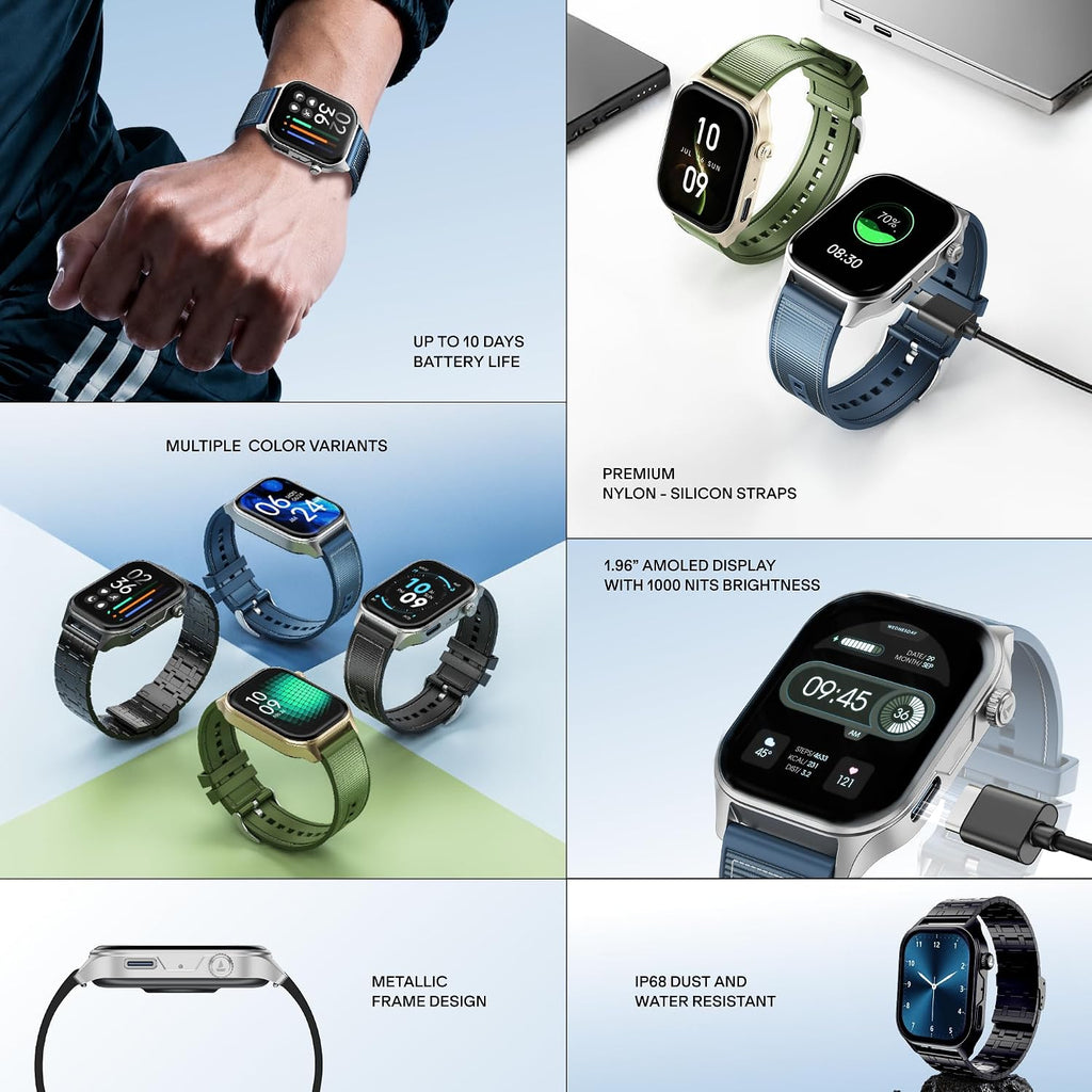 boAt New Launch Ultima Vogue 2, India's First AMOLED Type-C Smartwatch, 1.96" Display, 1000 nits Brightness, Metal Body w/Premium Straps, 10-Days Battery Life, Smartwatch for Men & Women (Steel Black)