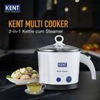 KENT Electric Multicooker Cum Steamer/Kettle 1.2L 800W| Boiling of Water, Tea,Eggs, Instant Noodle Maker, Steaming idlis, Momos |Inner Stainless Steel without joint and welding & Cool Touch Outer Body