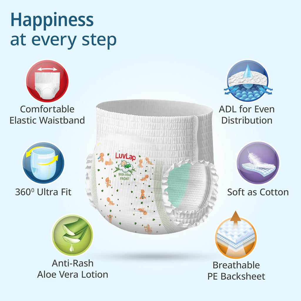 LuvLap Baby Diaper Pants M Size (Medium), with Aloe Vera Lotion for rash protection, Pack of 72 Count, with upto 12Hr protection For babies of 7 to 12Kg