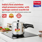 Prestige 8 Litre Stainless Steel Deluxe Alpha Svachh Outerlid Pressure Cooker |Deep lid for spillage control|10 years warranty|Gas & Induction compatible|Gasket release system|ISI Certified