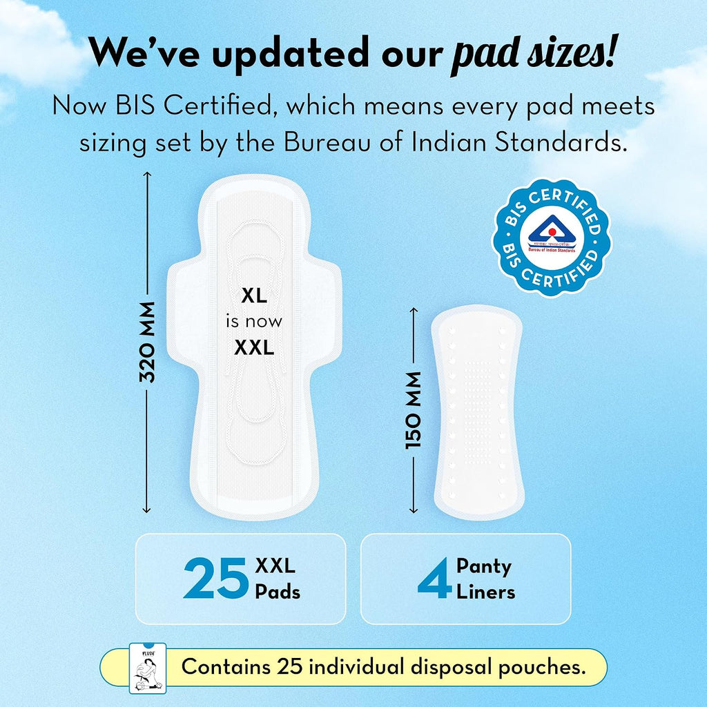Plush Ultra-Thin Sanitary Napkins for Women, 25 Pcs | Super Absorbent Heavy Flow XXL Pads + 4 Panty Liners | 100% Rash-Free | Pure U.S. Cotton XXL Sanitary Pads