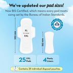 Plush Ultra-Thin Sanitary Napkins for Women, 25 Pcs | Super Absorbent Heavy Flow XXL Pads + 4 Panty Liners | 100% Rash-Free | Pure U.S. Cotton XXL Sanitary Pads