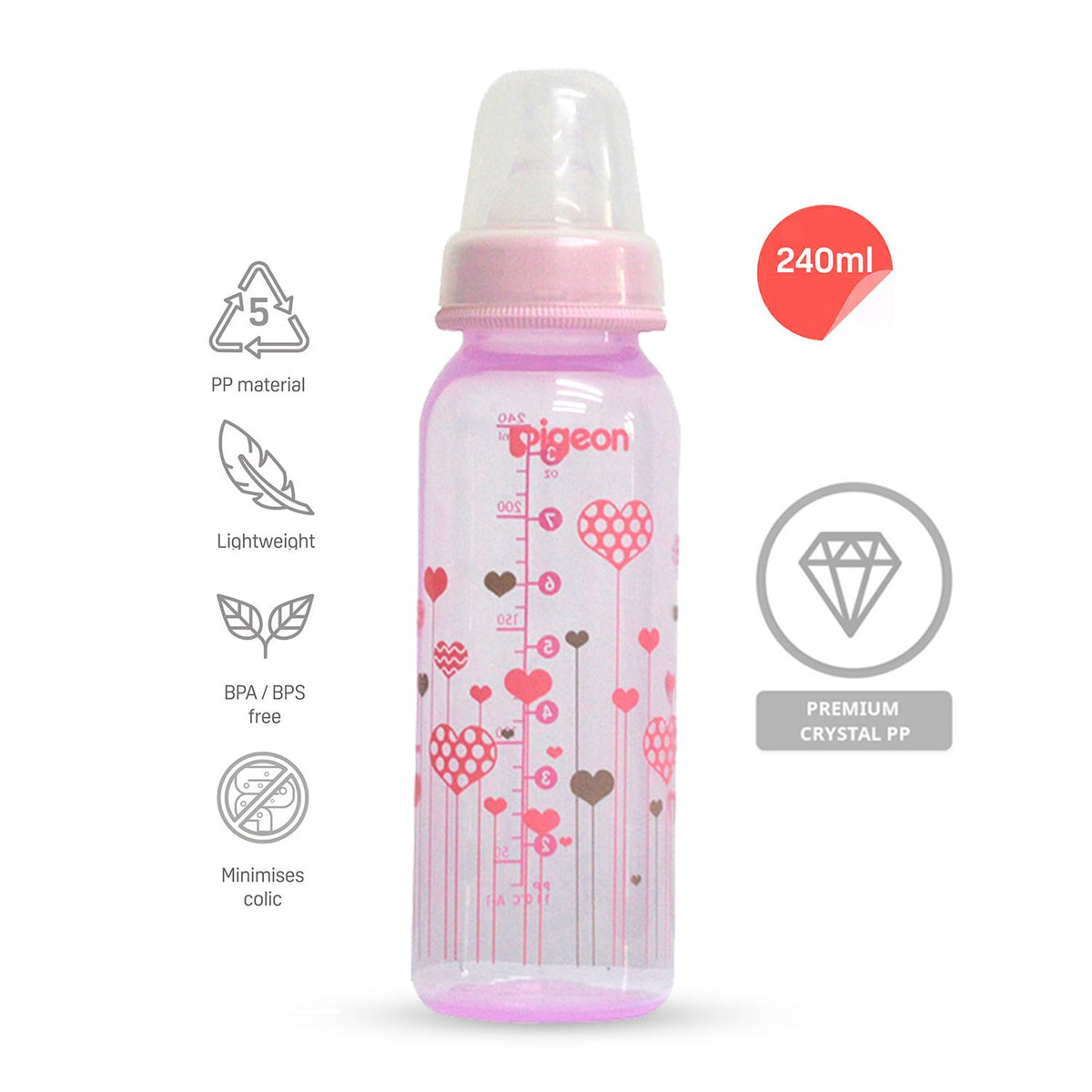 Pigeon Peristaltic Pink Abstract Nursing Bottle Japan's No.1 Brand | Baby Feeding Bottle | Natural Feeding Bottle for Babies | BPA Free Milk Bottle | Clear Baby Bottle 240 ml