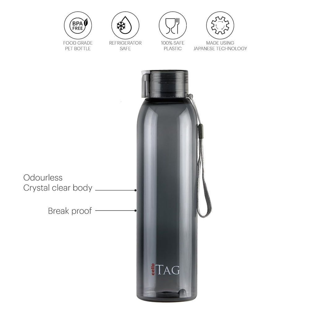 CELLO My Tag PET Water Bottle | 100% food grade | Leak proof and Break proof | Wide Mouth & Leakproof | Break proof & Food Grade Pet Bottle |1000ml...