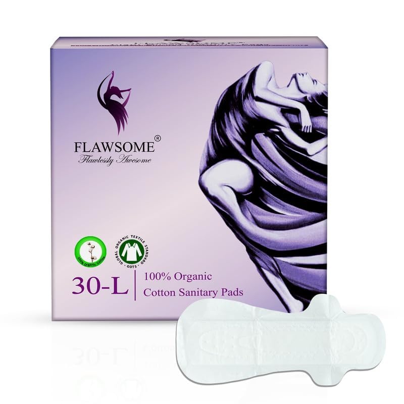 Flawsome L Size Sanitary Pads for Girls and Women | Rash Free Pad | Ultra Soft Pads | 100% Organic Cotton (L, Pack of 30)