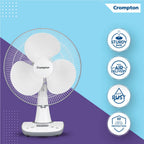 Crompton Wave Star 400MM Table Fan | High Air Delivery| Low Noise Operation | Smooth Oscillation |2 Year Warranty | Cool Grey