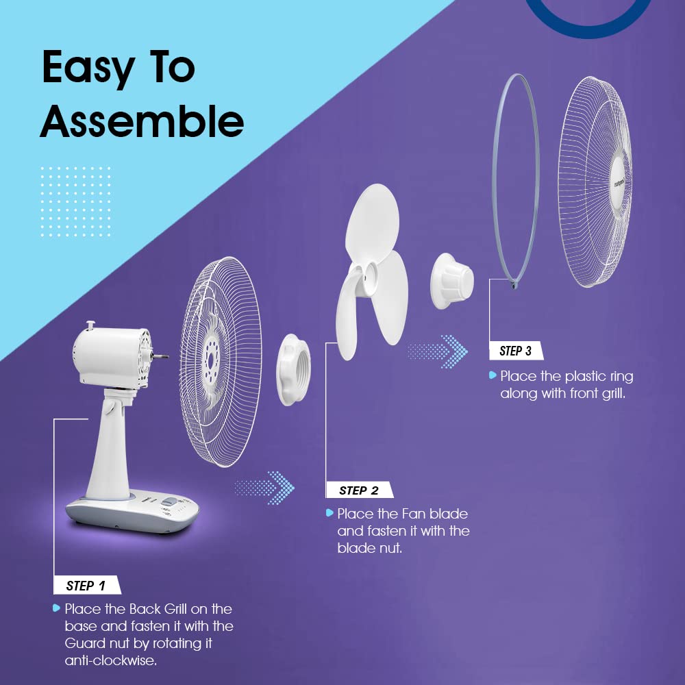 Crompton Wave Star 400MM Table Fan | High Air Delivery| Low Noise Operation | Smooth Oscillation |2 Year Warranty | Cool Grey