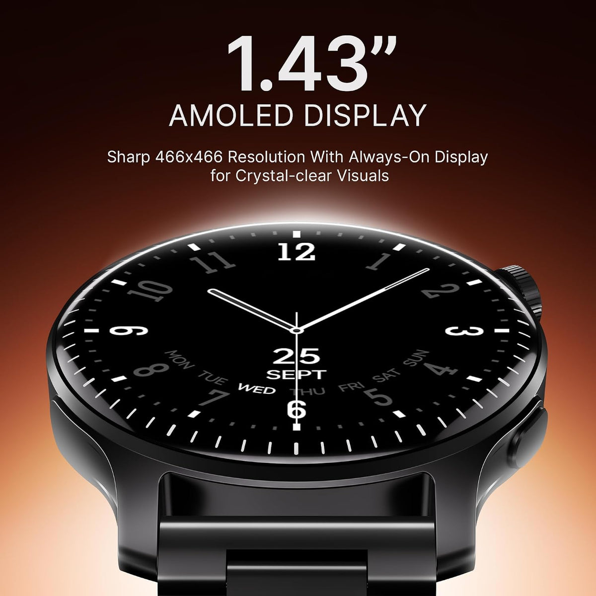 boAt Ultima Prime smartwatch with 1.43” AMOLED Display, AOD, Personalized Fitness Nudges, Functional Crown,100+ Sports Modes, Create Your Own Watchface, smartwatch for man and Woman (Steel Black)