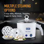 KENT Electric Multicooker Cum Steamer/Kettle 1.2L 800W| Boiling of Water, Tea,Eggs, Instant Noodle Maker, Steaming idlis, Momos |Inner Stainless Steel without joint and welding & Cool Touch Outer Body