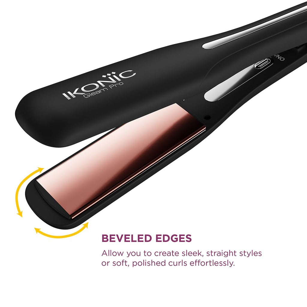 Ikonic Professional Gleam Pro Hair Straightener For Women, 1.5 Inch Titanium Rose Gold Floating Plates,Digital Temperature Control 150°C-230°C , Instant Heat-Up , Auto Shut-Off Safety, Professional Salon Hair Styling Tool, Black