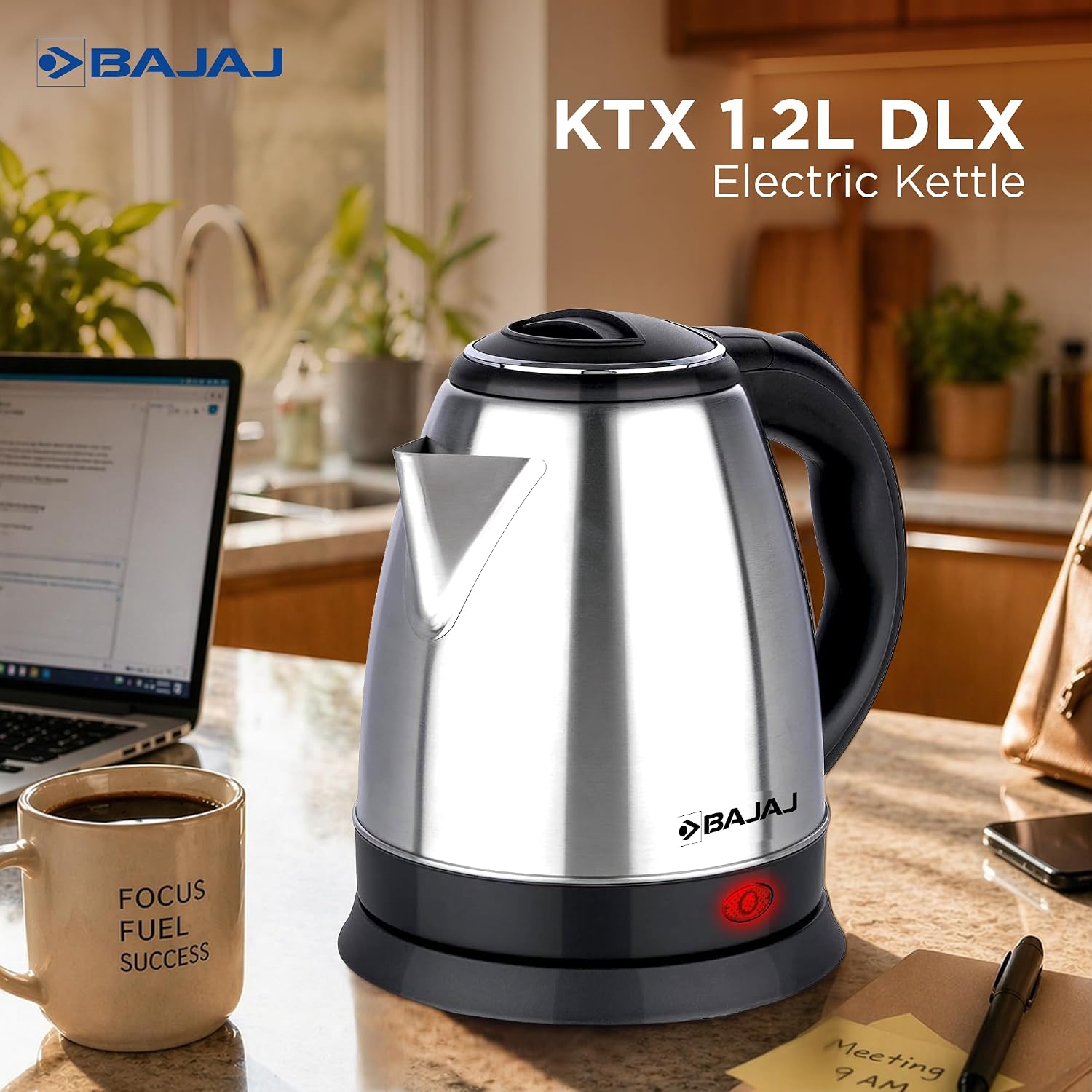 Bajaj KTX 1.2 Litre DLX Electric Kettle | 1350W Kettle With Stainless Steel Body | Cordless Operation | Auto Shut-Off Mechanism | 2-Yr Warranty 【Silver & Black】 Visit the Bajaj Store
