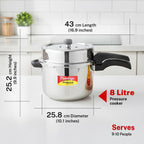 Prestige 8 Litre Stainless Steel Deluxe Alpha Svachh Outerlid Pressure Cooker |Deep lid for spillage control|10 years warranty|Gas & Induction compatible|Gasket release system|ISI Certified