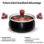 Hawkins Futura 2 Litre Cook n Serve Handi, Hard Anodised Biryani Handi with Glass Lid, Saucepan, Sauce Pan, Black (ACH20G) |Non-Stick