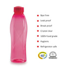 CELLO Texas PET Bottle | Leak Proof and Break Proof | Perfect for School, College, Work, and Outdoor Adventures Water Bottle | 1 Litre, Set of 6 | Pink