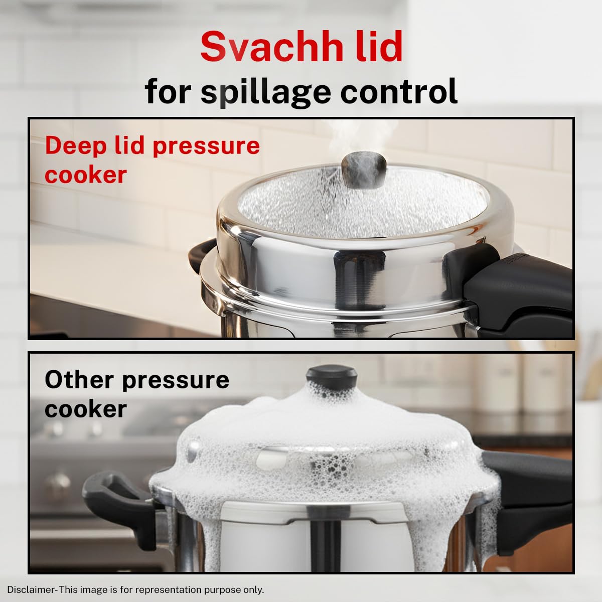 Prestige 8 Litre Stainless Steel Deluxe Alpha Svachh Outerlid Pressure Cooker |Deep lid for spillage control|10 years warranty|Gas & Induction compatible|Gasket release system|ISI Certified