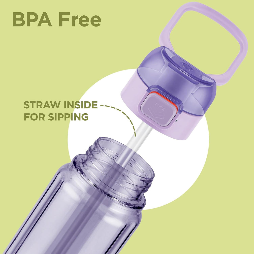 MILTON Aston 700 BPA & BPS-Free Water Bottle 700 ml| Food-Grade Plastic | One-Click Open | Leak-Proof | Sip & Gulp Lid I Ideal for Office, School, College, Gym, Purple