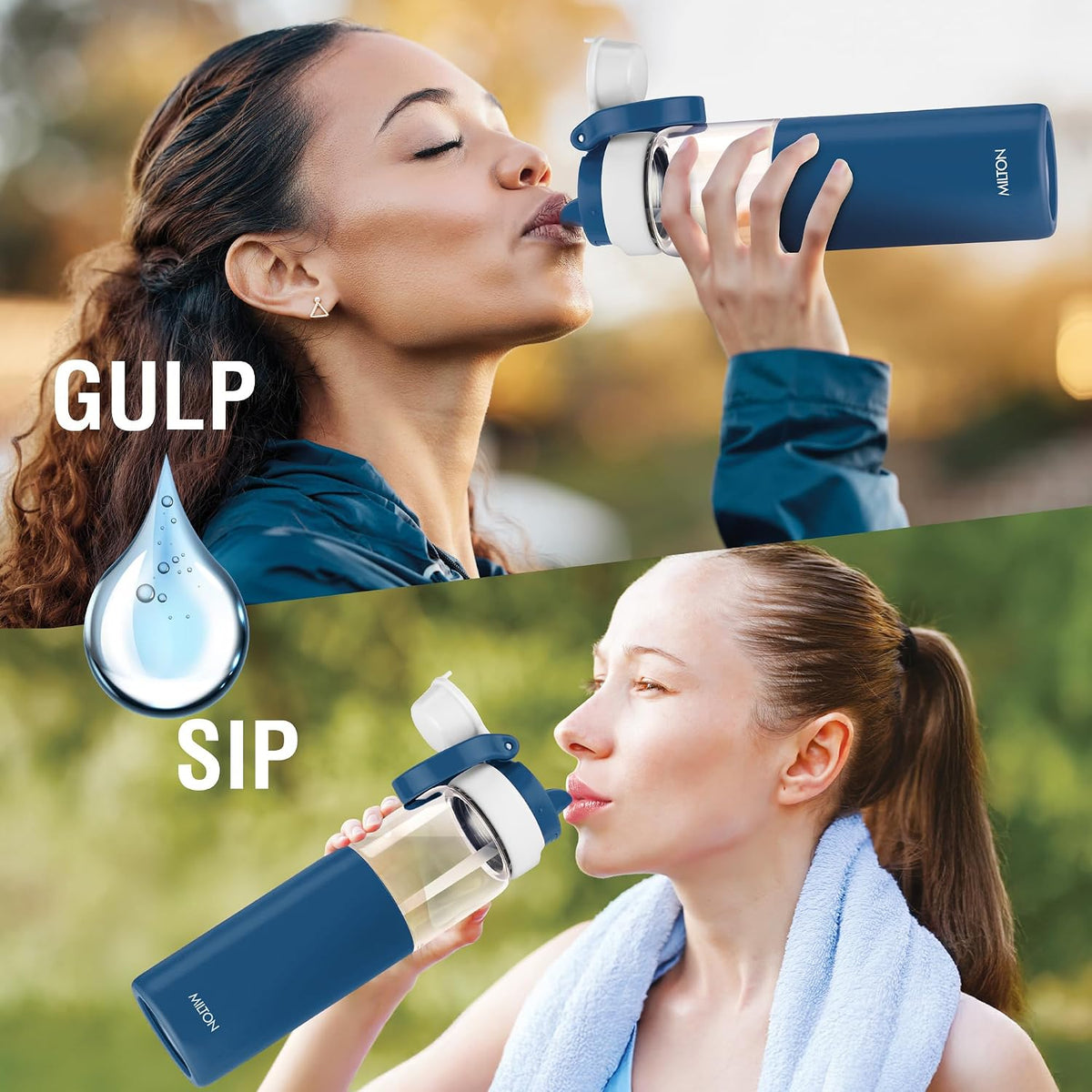MILTON Navi 800 2-in-1 Lid Sip or Gulp Water Bottle 800 ml | Sturdy Handle I BPA Free| Food-Grade | One-Touch Open | Leak-Proof | Ideal for Office, School, College, Gym, Blue