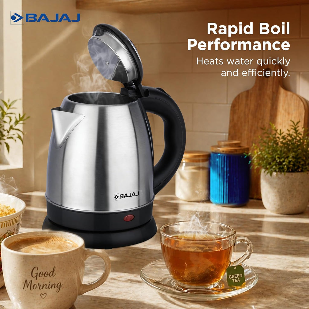 Bajaj KTX 1.2 Litre DLX Electric Kettle | 1350W Kettle With Stainless Steel Body | Cordless Operation | Auto Shut-Off Mechanism | 2-Yr Warranty 【Silver & Black】 Visit the Bajaj Store