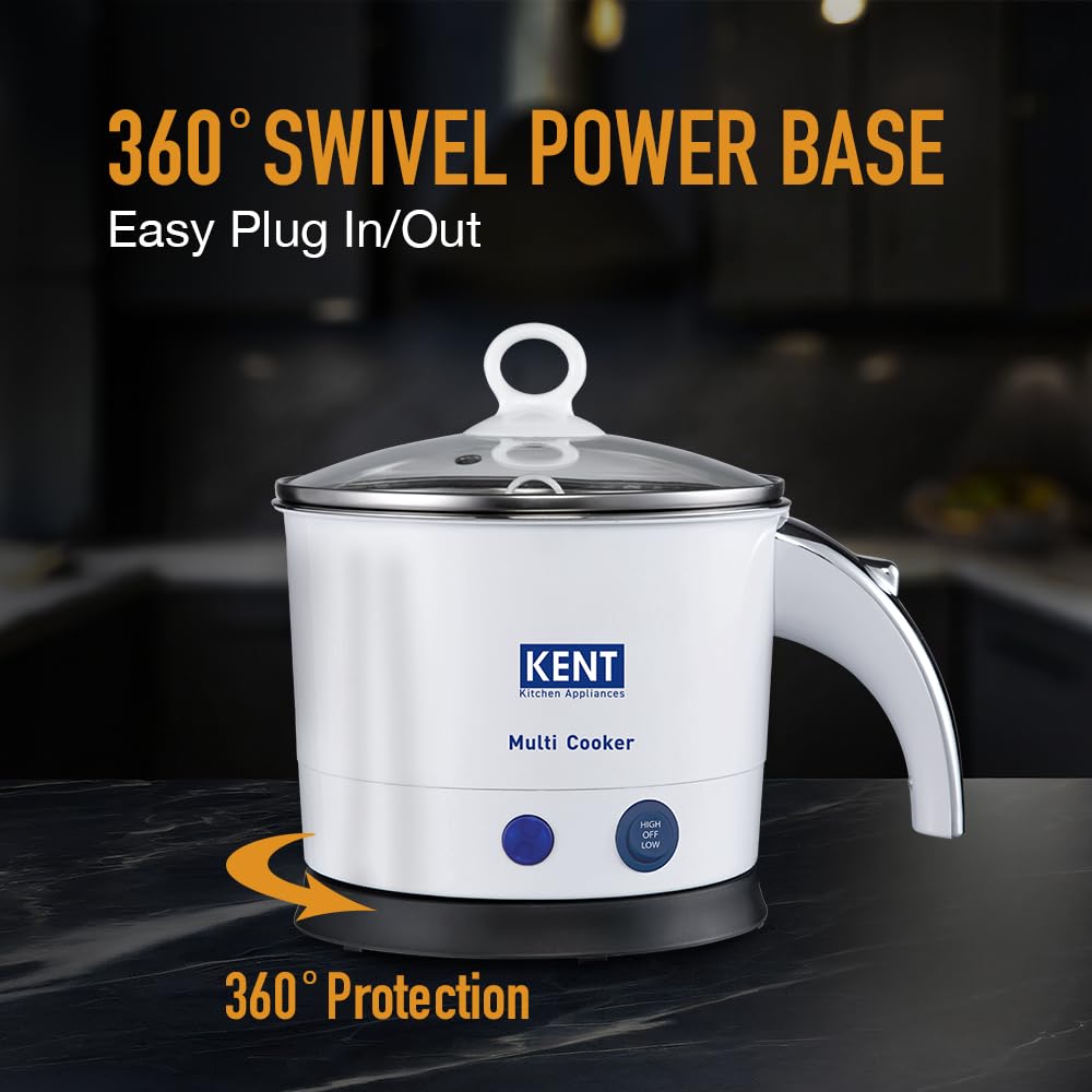 KENT Electric Multicooker Cum Steamer/Kettle 1.2L 800W| Boiling of Water, Tea,Eggs, Instant Noodle Maker, Steaming idlis, Momos |Inner Stainless Steel without joint and welding & Cool Touch Outer Body