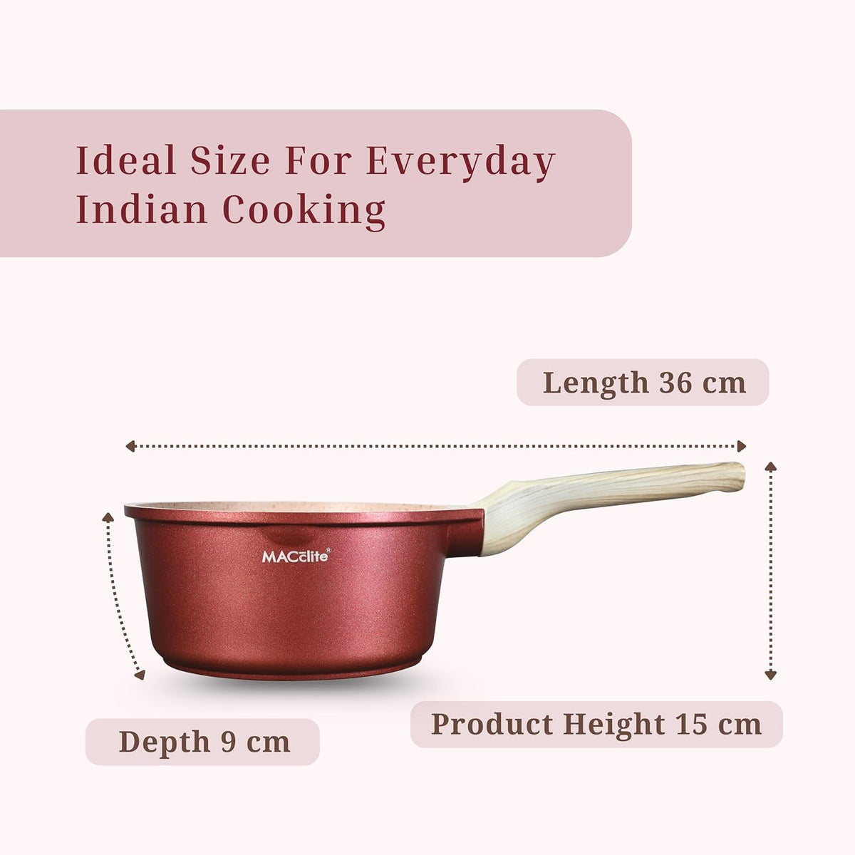 MACclite Butter Scotch Die Cast Non Stick Sauce Pan 18 cm Dia 2.0 Liter,Tea,Milk,Maggie Nonstick Sauce Pan with 5 Layer Coating,Gas & Induction Stove Friendly,Dishwasher Safe
