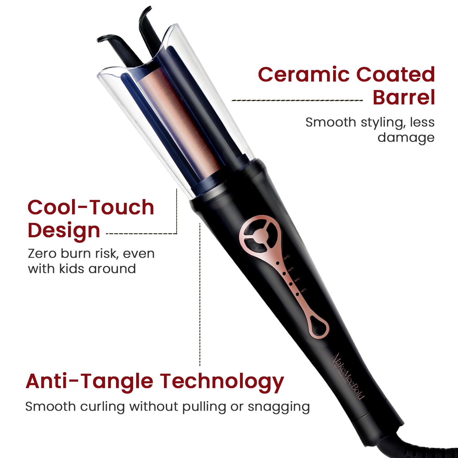 Urban Yog MakeMeeBold Hot Air Brush & Automatic Hair Curler | 2-in-1 Hair Dryer & Straightener Brush with 3 Temp, 2 Speed Settings, 360° Airflow