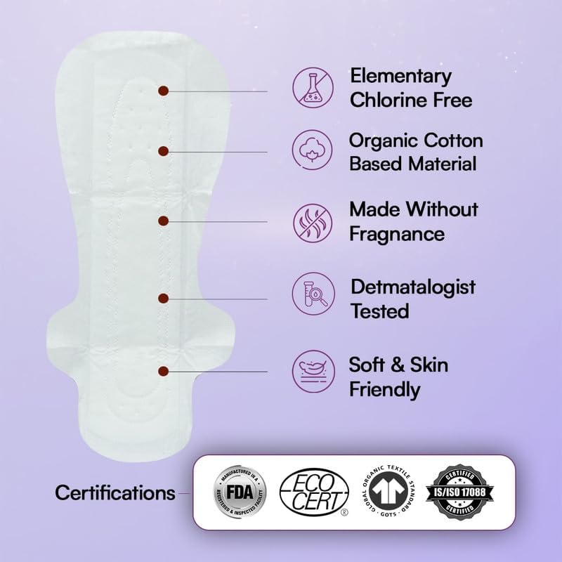 Flawsome L Size Sanitary Pads for Girls and Women | Rash Free Pad | Ultra Soft Pads | 100% Organic Cotton (L, Pack of 30)
