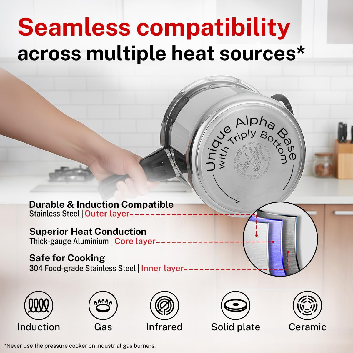 Prestige 8 Litre Stainless Steel Deluxe Alpha Svachh Outerlid Pressure Cooker |Deep lid for spillage control|10 years warranty|Gas & Induction compatible|Gasket release system|ISI Certified