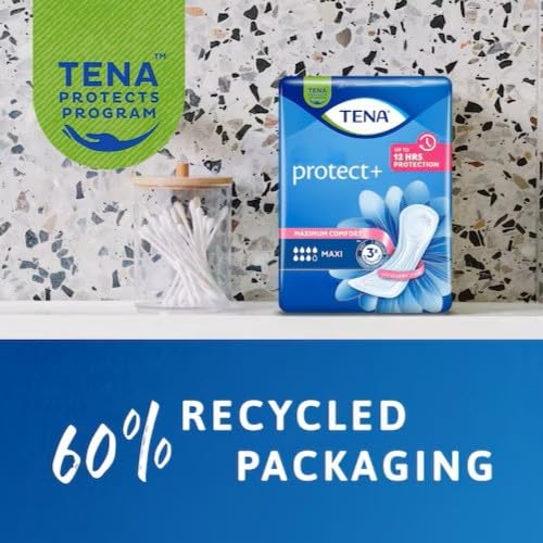 TENA Lady Protect+ Maxi Pad Style | Incontinence Lady Pads | Upto 12 Hrs Dryness | Triple Protection from leaks,odour and moisture | Dermatologically Tested |Length 37.7 cm | 6 Units × 8 | 48 Units