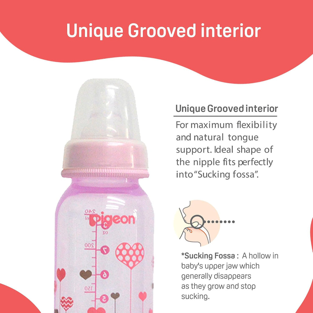 Pigeon Peristaltic Pink Abstract Nursing Bottle Japan's No.1 Brand | Baby Feeding Bottle | Natural Feeding Bottle for Babies | BPA Free Milk Bottle | Clear Baby Bottle 240 ml
