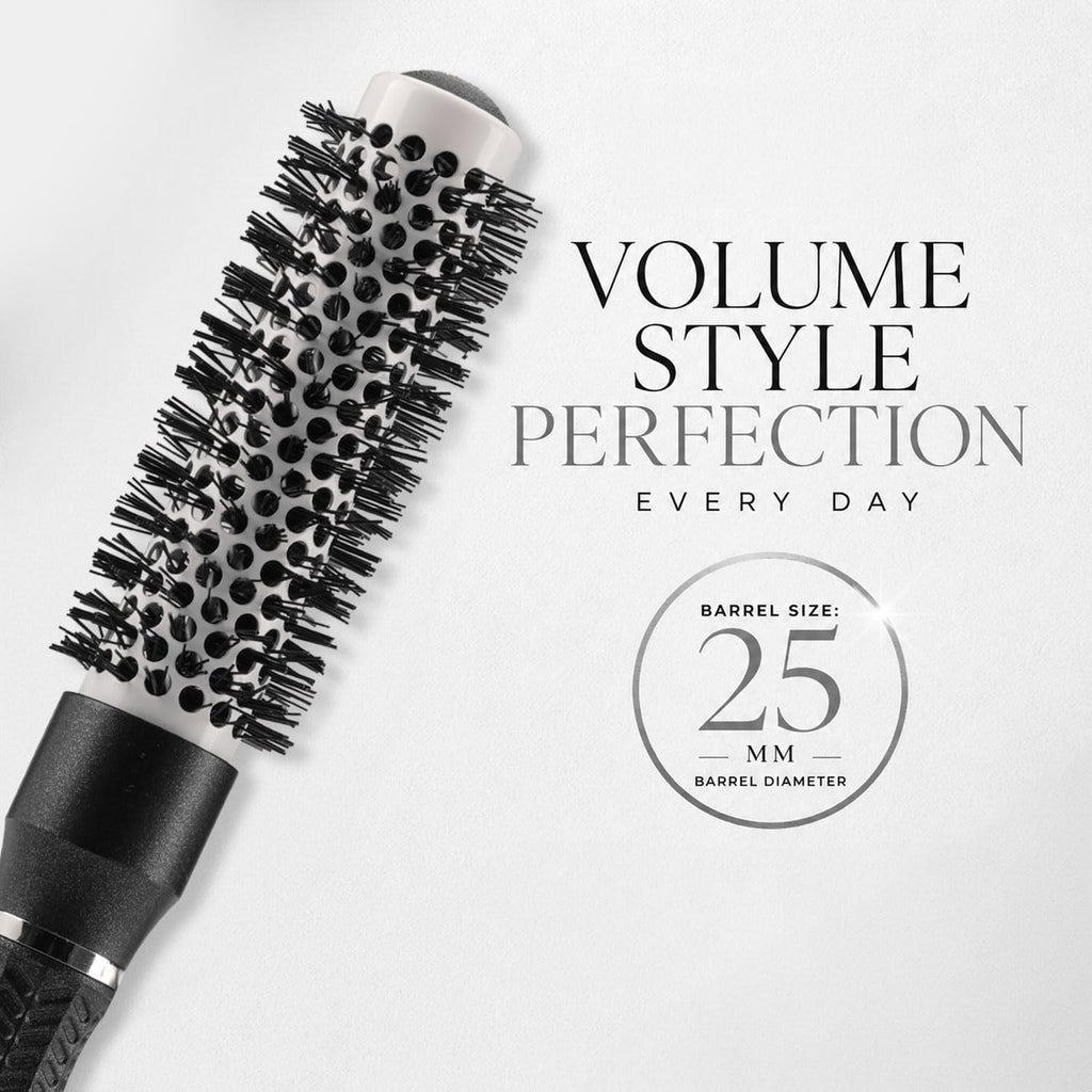 VEGA PROFESSIONAL Ceramix Shine Blow Dry Round Hair Brush 25mm | Hair Styling & Blow Dry Brush for Men & Women | Smooth Ceramic Bristles for Salon & Home Use | Anti-Static Hair Brush (VPPHB-01)