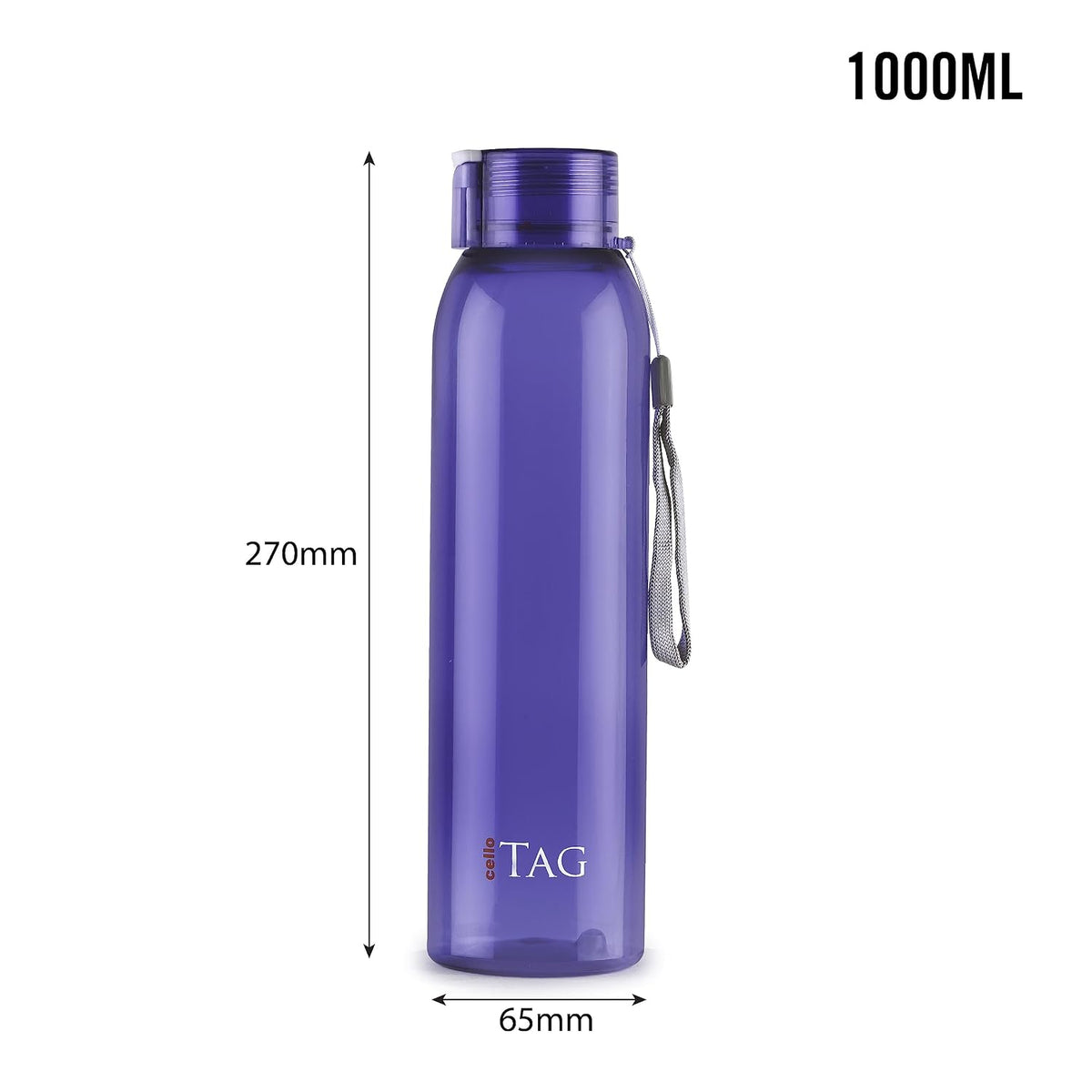 CELLO My Tag PET Water Bottle | 100% food grade | Leak proof and Break proof | Wide Mouth & Leakproof | Break proof & Food Grade Pet Bottle |1000ml...