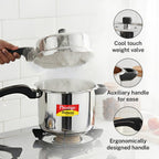 Prestige 8 Litre Stainless Steel Deluxe Alpha Svachh Outerlid Pressure Cooker |Deep lid for spillage control|10 years warranty|Gas & Induction compatible|Gasket release system|ISI Certified