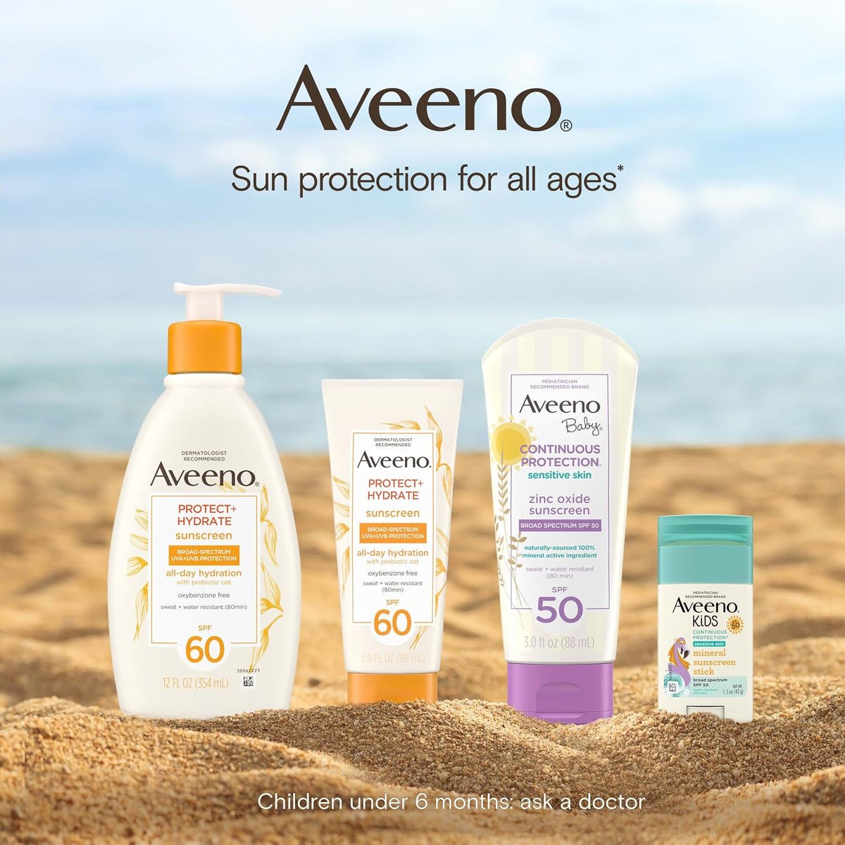 Aveeno Kids Continuous Protection Zinc Oxide Mineral Sunscreen Lotion for Children's Sensitive Skin with Broad Spectrum SPF 50, Tear-Free, Sweat- & Water-Resistant, Non-Greasy, 3 fl. oz