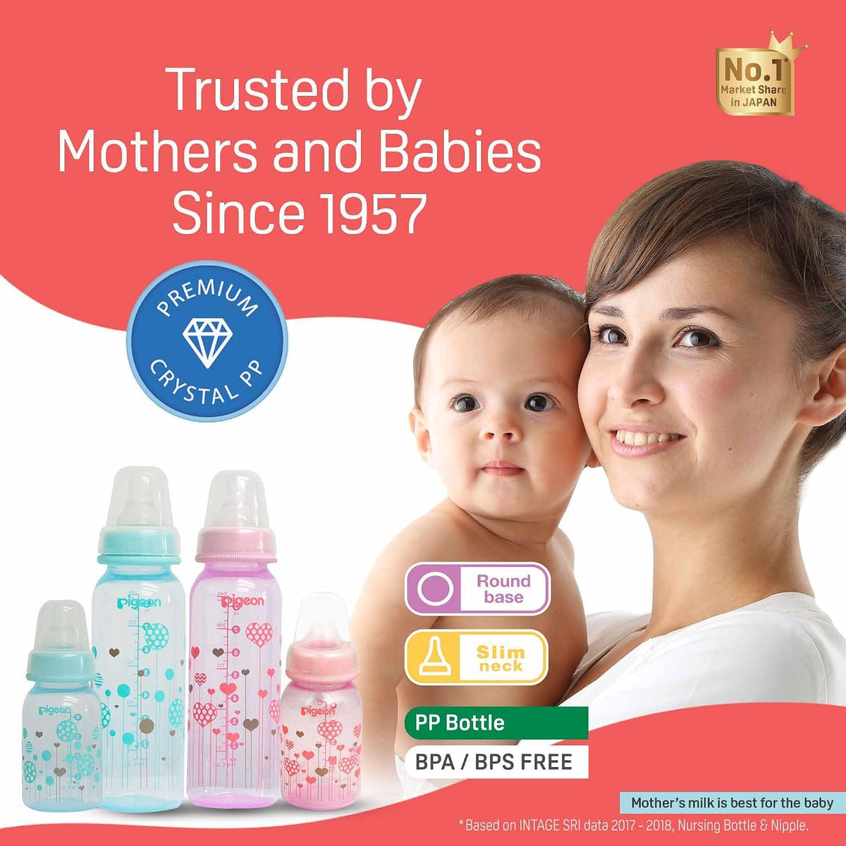 Pigeon Peristaltic Pink Abstract Nursing Bottle Japan's No.1 Brand | Baby Feeding Bottle | Natural Feeding Bottle for Babies | BPA Free Milk Bottle | Clear Baby Bottle 240 ml