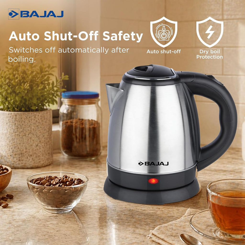 Bajaj KTX 1.2 Litre DLX Electric Kettle | 1350W Kettle With Stainless Steel Body | Cordless Operation | Auto Shut-Off Mechanism | 2-Yr Warranty 【Silver & Black】 Visit the Bajaj Store