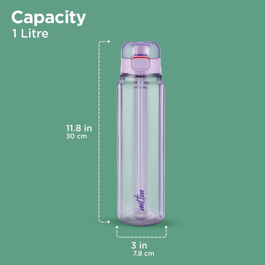 MILTON Aston 1000 BPA & BPS-Free Water Bottle 1 ltr | Food-Grade Plastic | One-Click Open | Leak-Proof | Sip & Gulp Lid I Ideal for Office, School, College, Gym, Purple