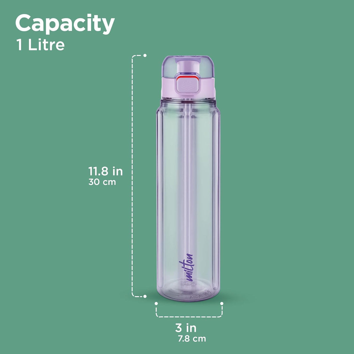 MILTON Aston 1000 BPA & BPS-Free Water Bottle 1 ltr | Food-Grade Plastic | One-Click Open | Leak-Proof | Sip & Gulp Lid I Ideal for Office, School, College, Gym, Purple